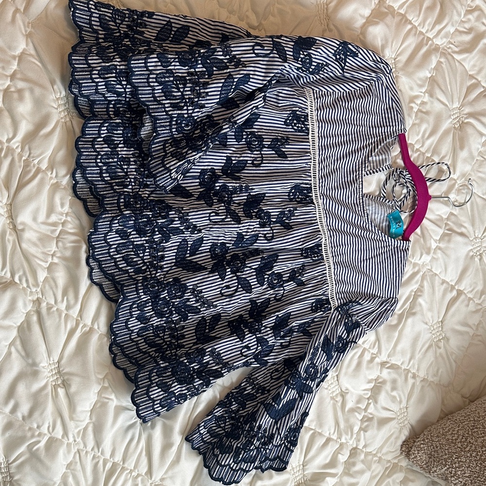 Navy and White Striped Floral Blouse
